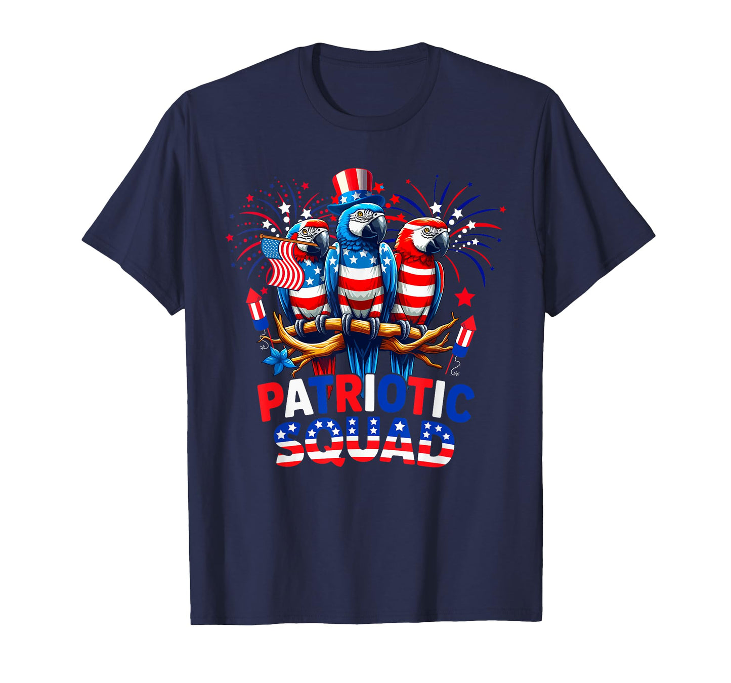 Patriotic Squad Three Cute Parrots 4th Of July US Flag T-Shirt