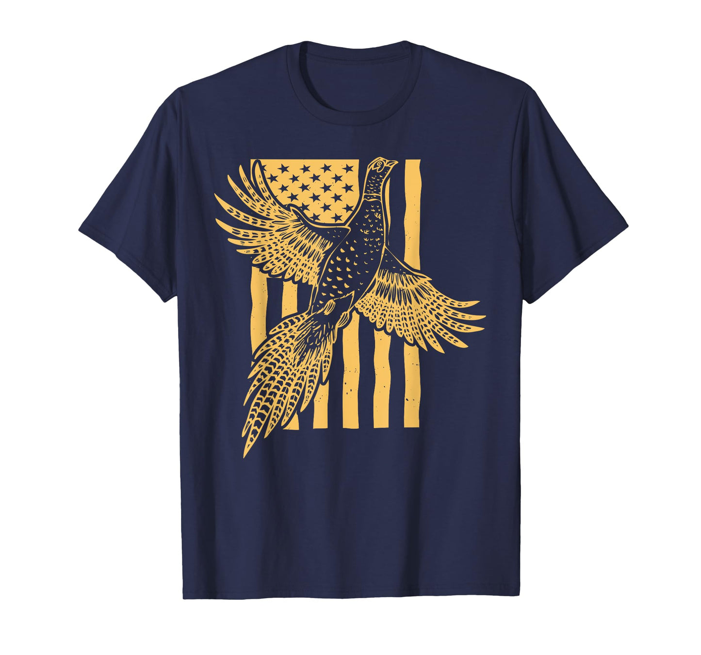 Vintage Pheasant Bird Hunter American Flag Hunting Father T-Shirt