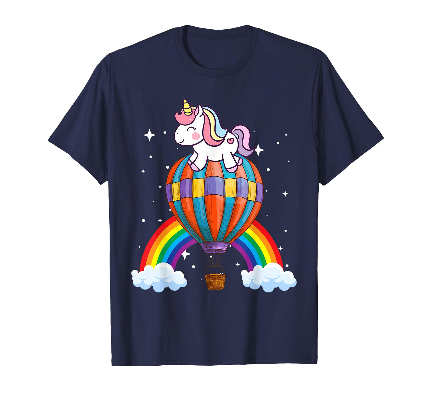 Unicorn Riding Hot Air Balloon Boys Girls Men Women Kids T-Shirt