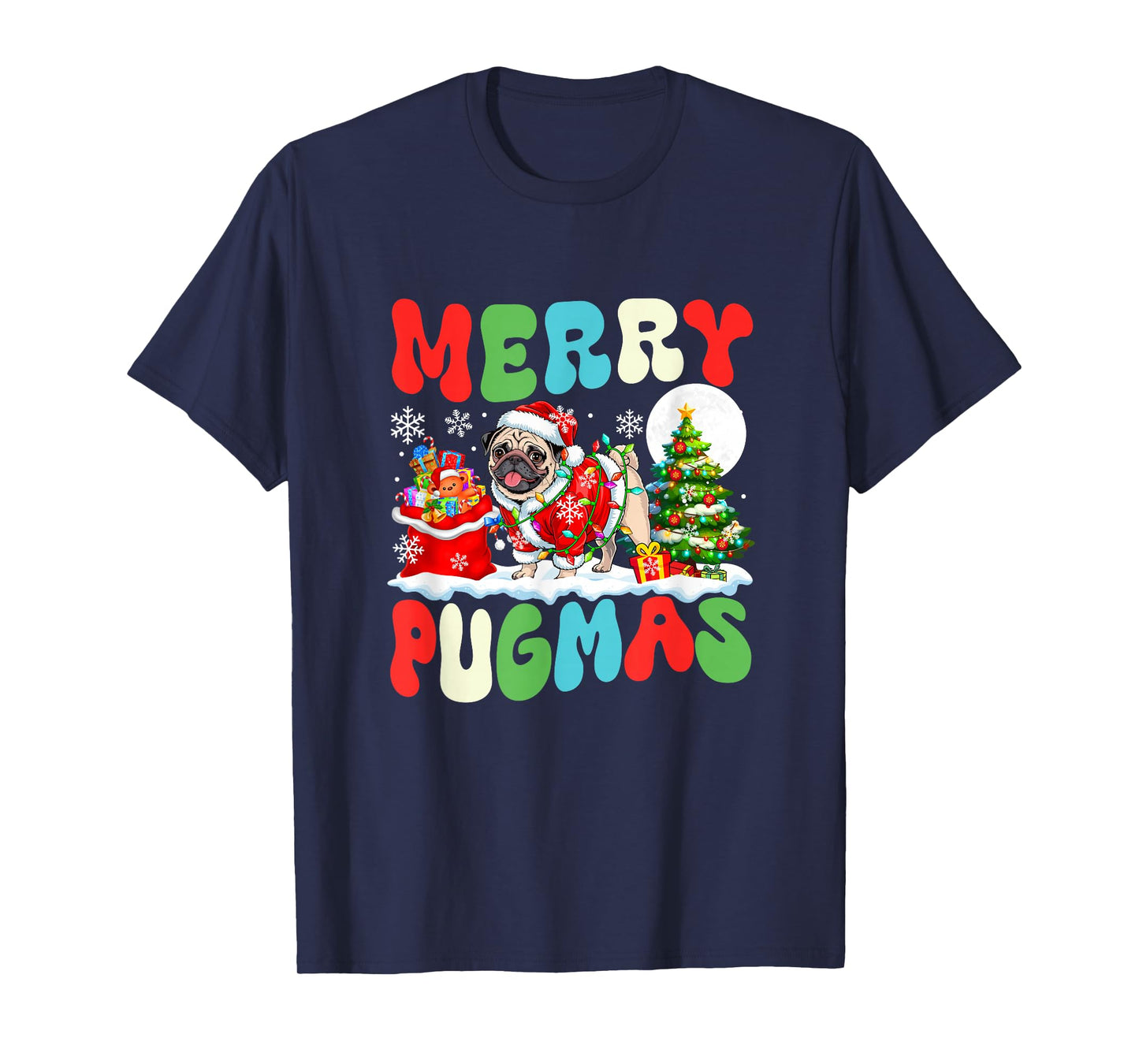 Merry Pugmas Christmas Santa Pug Colourful Costume Owner T-Shirt