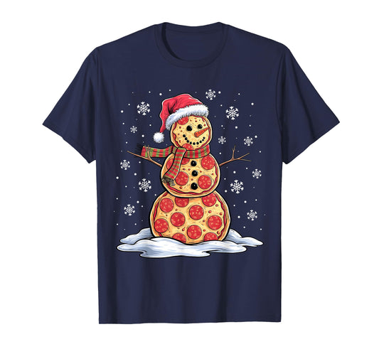 Pizza Snowman - Santa Hat - Christmas Pizza Party - Funny T-Shirt