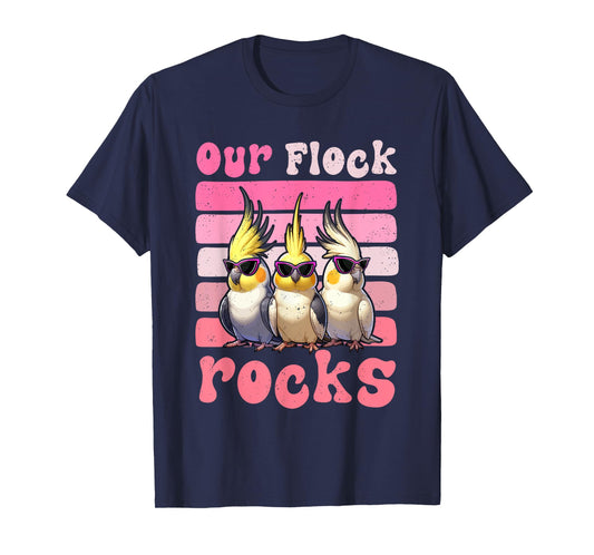 Our Flock Funny Rocks Three Cute Cockatiels Sunglasses T-Shirt