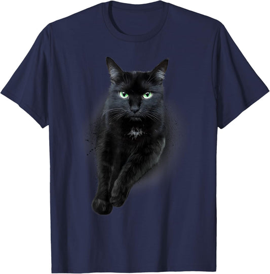 Cute Serious Face Black Green-eyed Cat T-Shirt