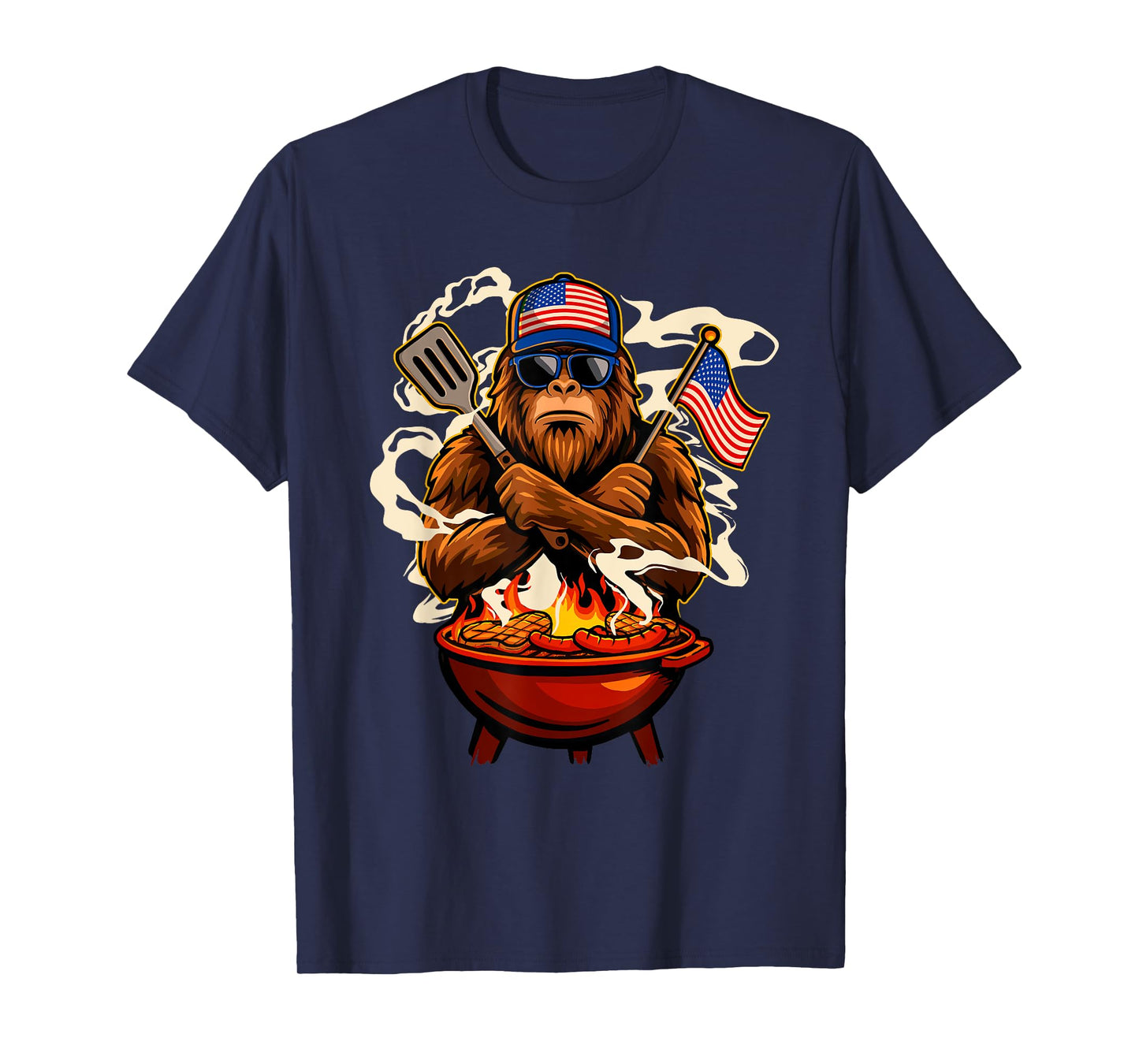 Patriotic Bigfoot Grilling - BBQ Lover Grilling Barbecue T-Shirt