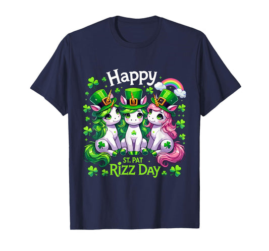 Funny St. Pat Rizz Day Unicorns Shamrock Rainbow St Patrick T-Shirt