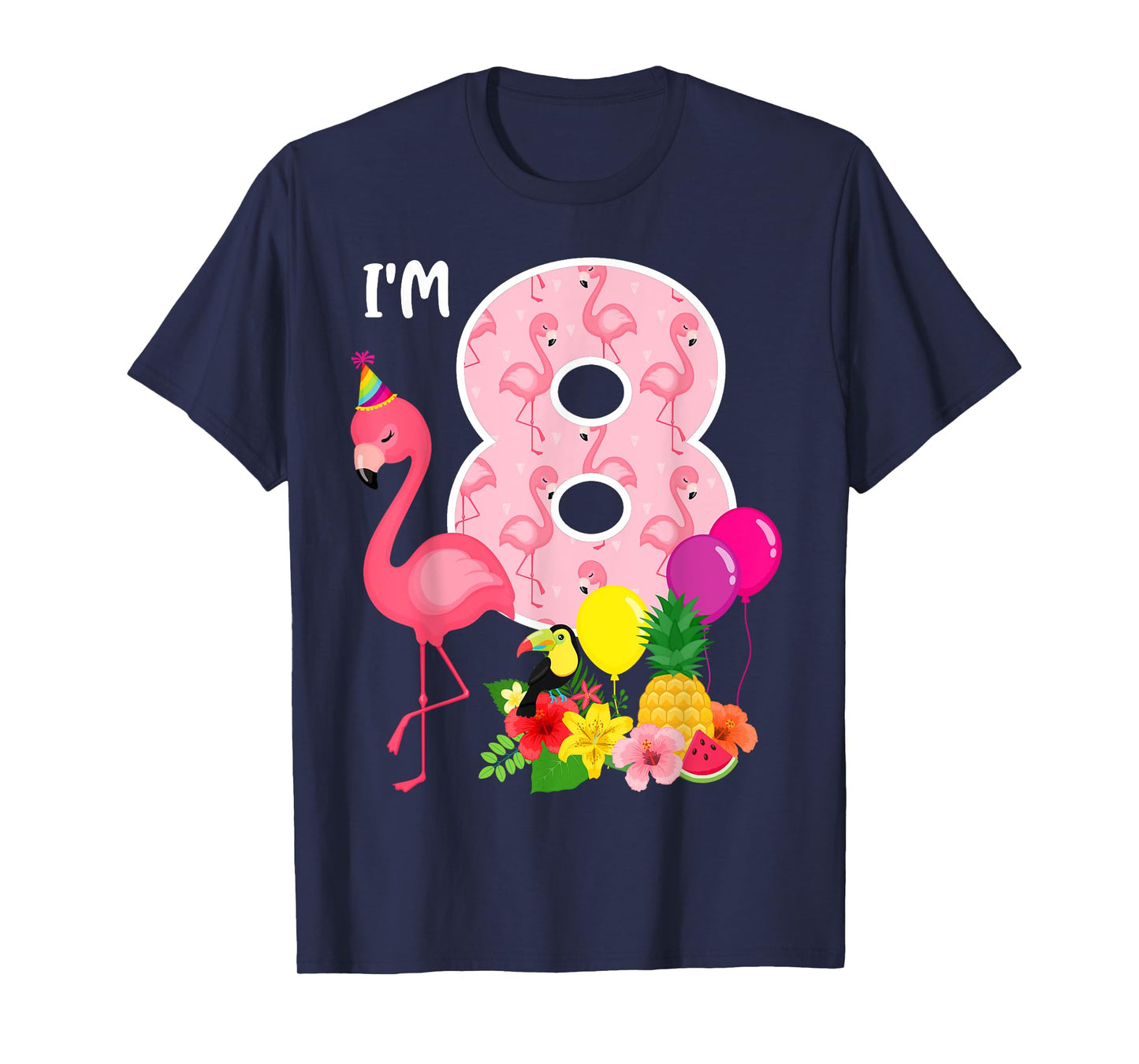 Flamingo Birthday I'm 8 Tropical Flamingo Theme 8th Birthday T-Shirt