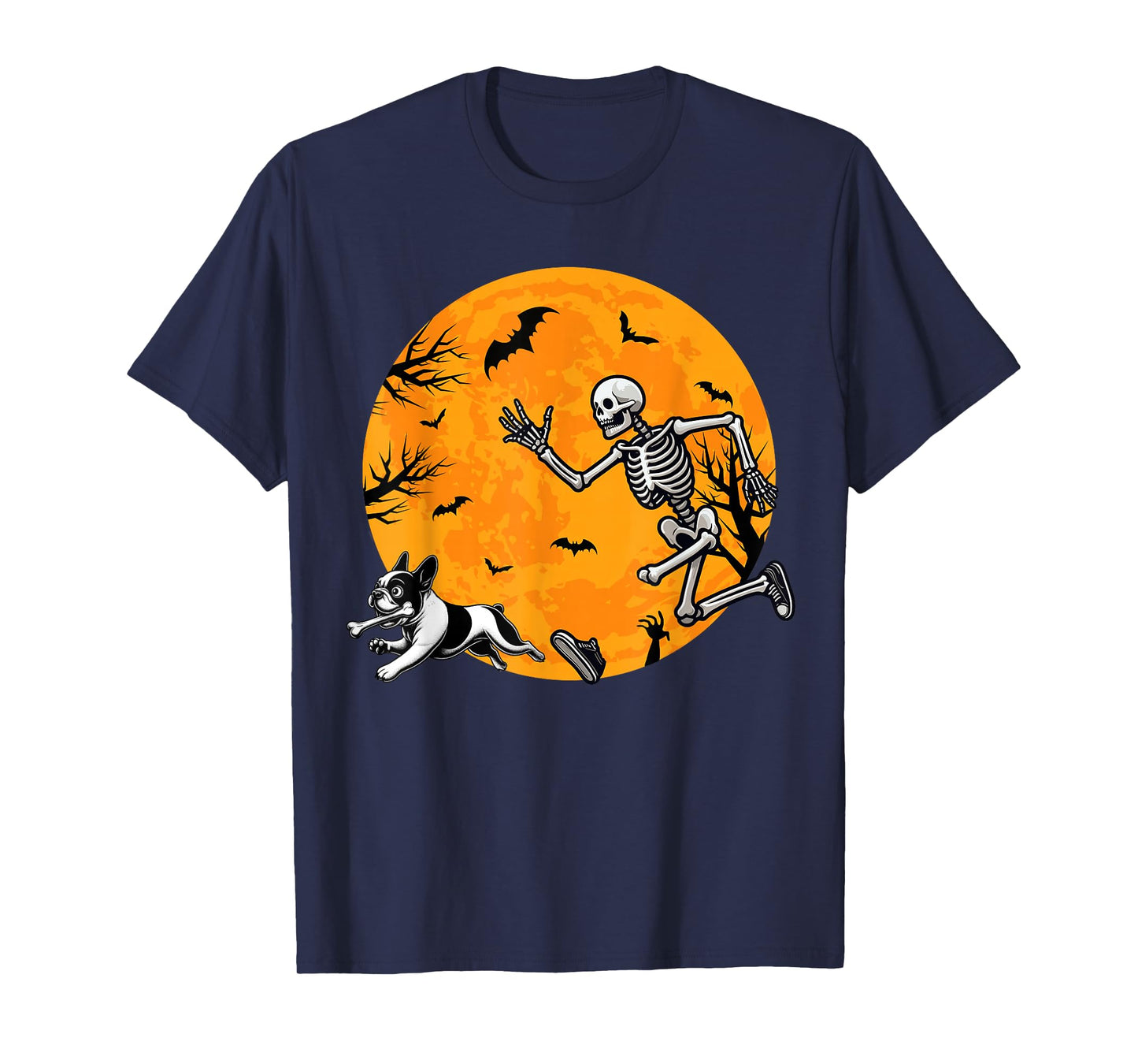 Halloween Dog Skeleton Chasing Dog Halloween French Bulldog T-Shirt