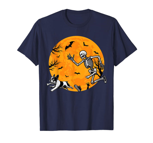Halloween Dog Skeleton Chasing Dog Halloween French Bulldog T-Shirt