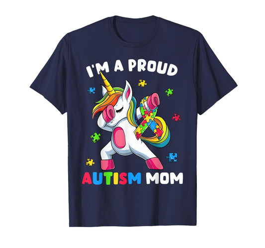 Proud Autism Mom Dab Dance Shirts, Women's Dabbing Unicorn T-Shirt