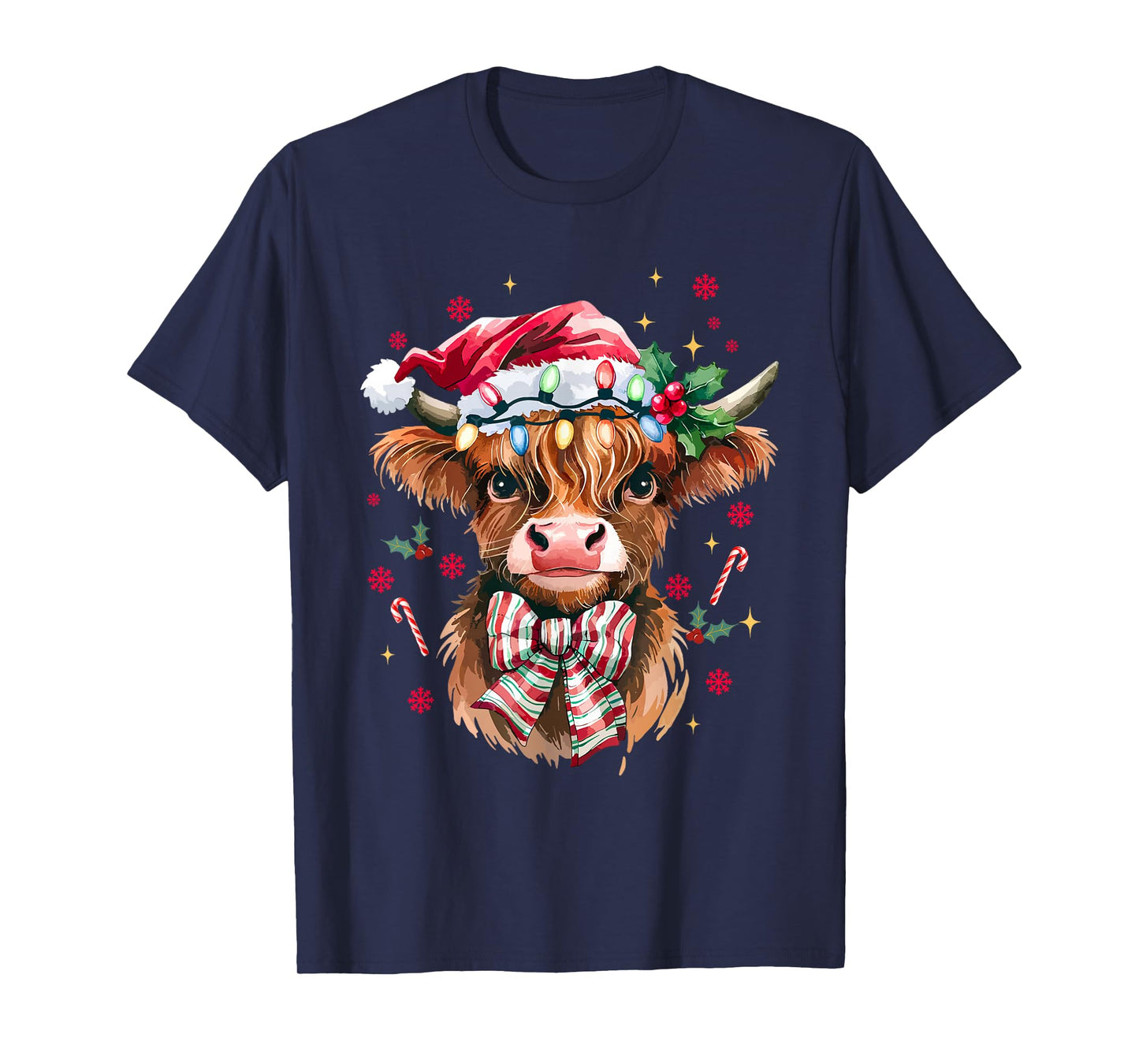 Coquette Christmas Western Highland Cow Santa Xmas Holiday T-Shirt