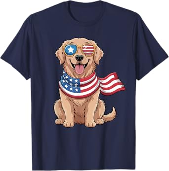Patriotic Golden Retriever Dog American Flag 4Th Of July T-Shirt for Men Women Kids