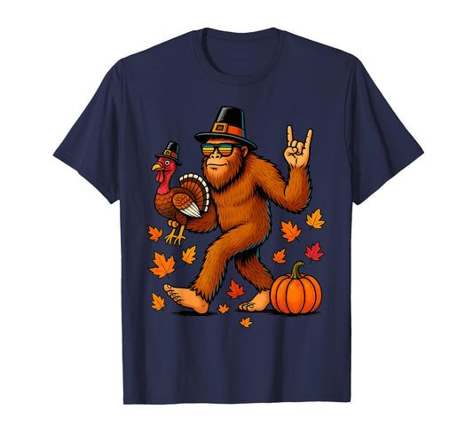 Bigfoot Turkey Pumpkin Thanksgiving for Men Boys Kids T-Shirt