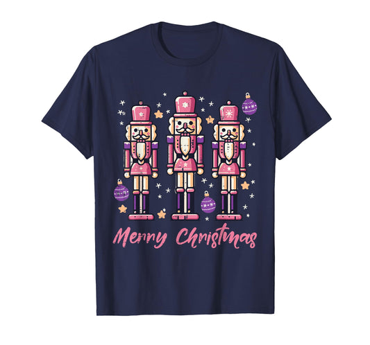 Merry Christmas Pink Nutcrackers Xmas Women Girls Kids Youth T-Shirt