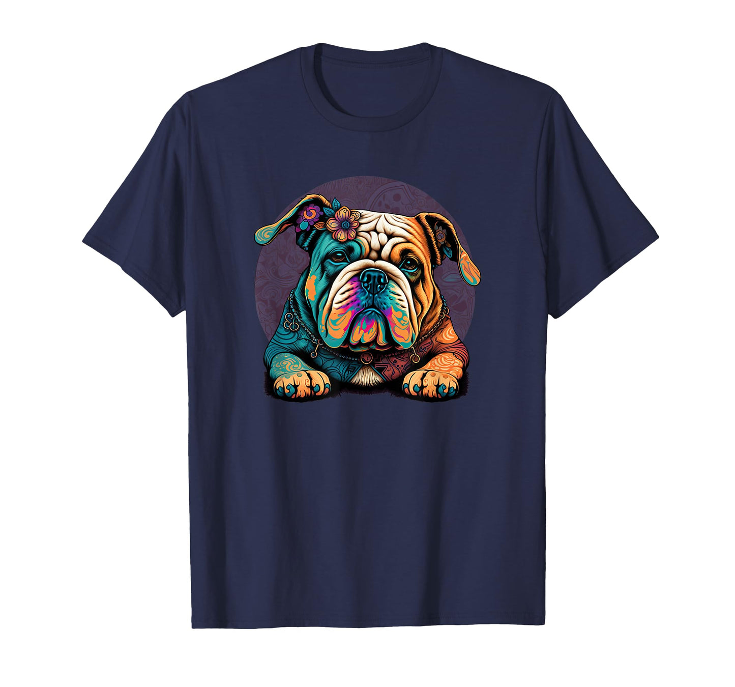 Funny Bulldog Dog Hippie T-Shirt