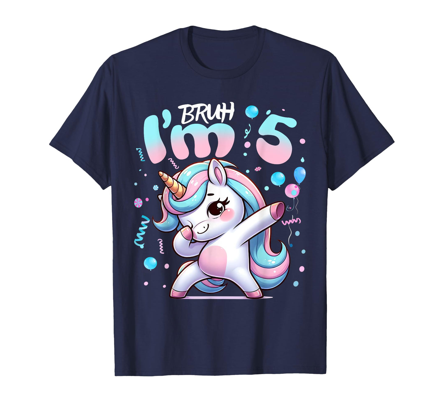 5th Birthday Girl Dabbing Unicorn Bruh I'm 5 Years Old Girls T-Shirt
