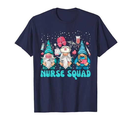 Funny Christmas Scrub Tops Women Gnomes Scrubs Nurse Squad T-Shirt