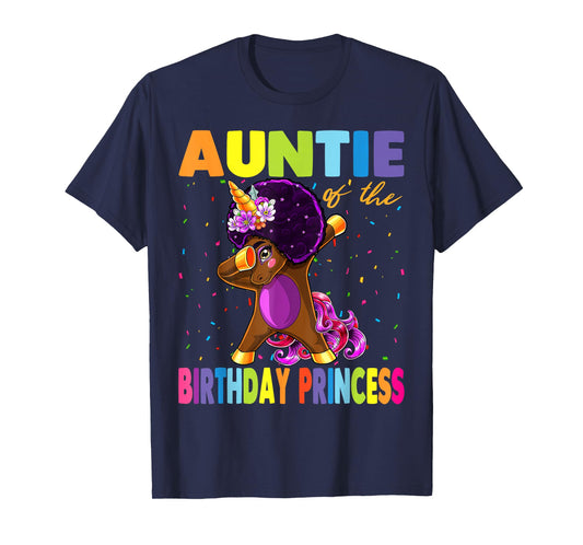 Dabbing Unicorn Afro Auntie of the Birthday Princess T-Shirt