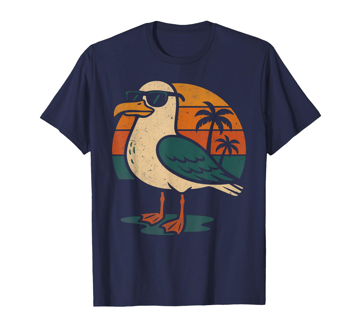 Cool Seagull With Sunglasses Retro Beach Sunset T-Shirt