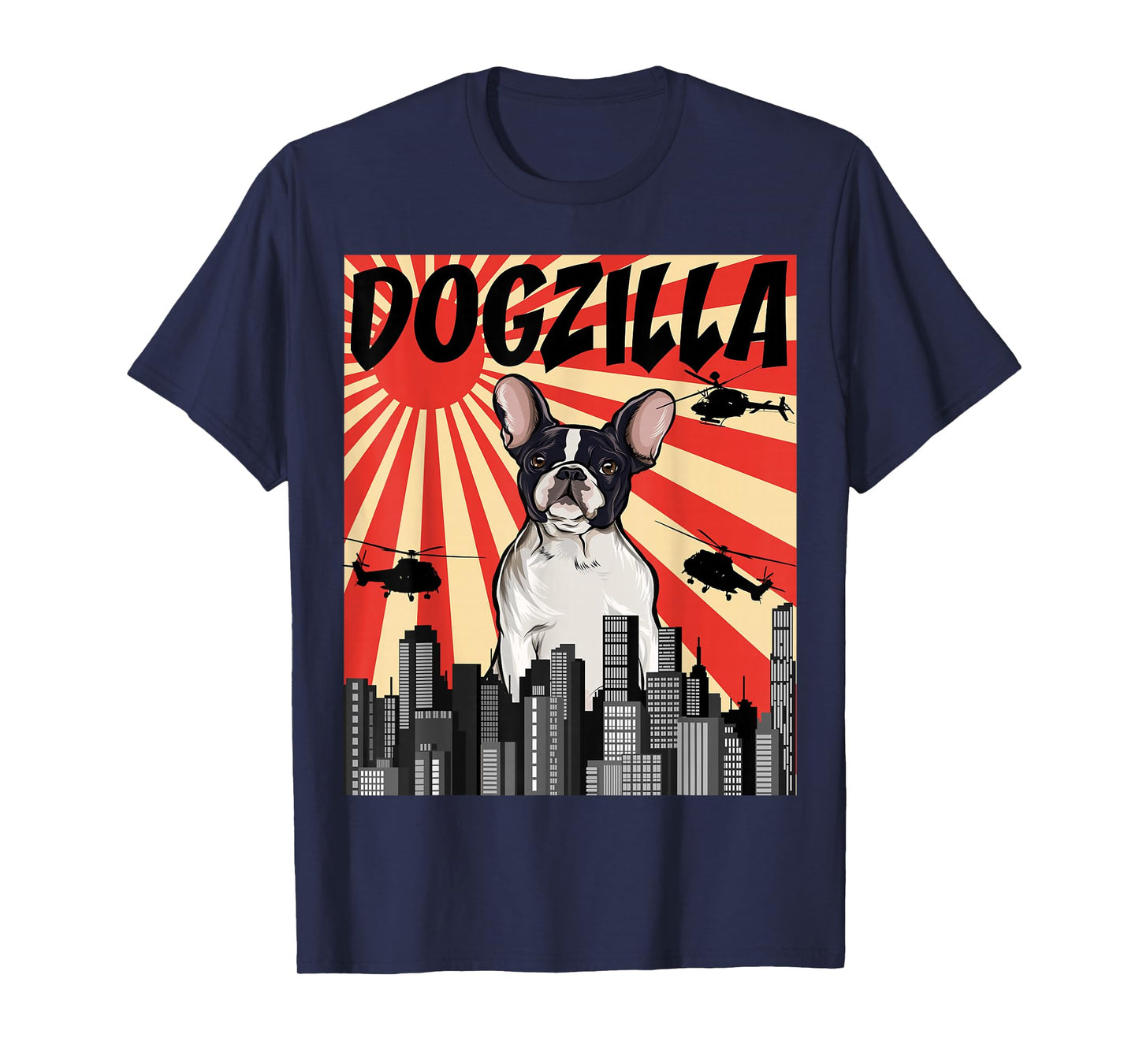 Funny Retro Japanese Dogzilla French Bulldog T-Shirt for Men Women