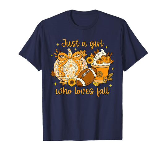 Just A Girl Who Loves Fall Pumpkin Cozy Autumn Women Girls T-Shirt