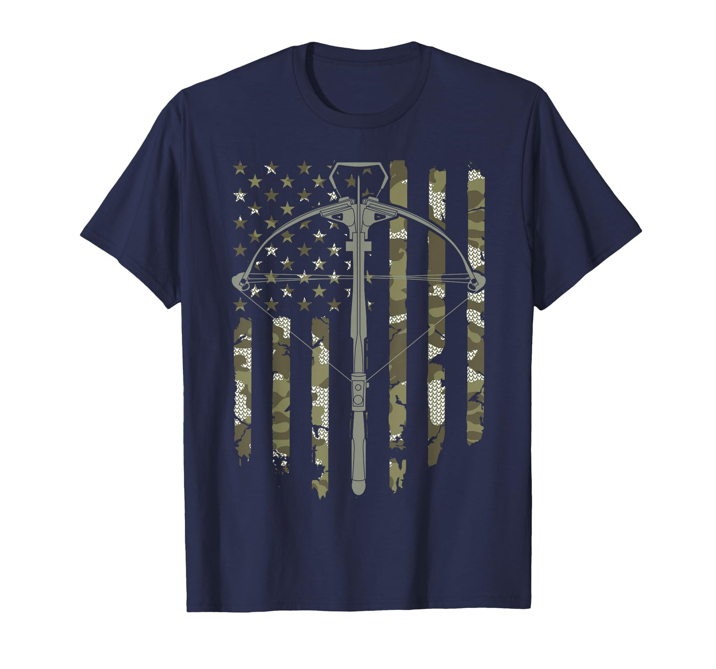 Crossbow Hunting Vintage American Flag Camouflage Women Men T-Shirt