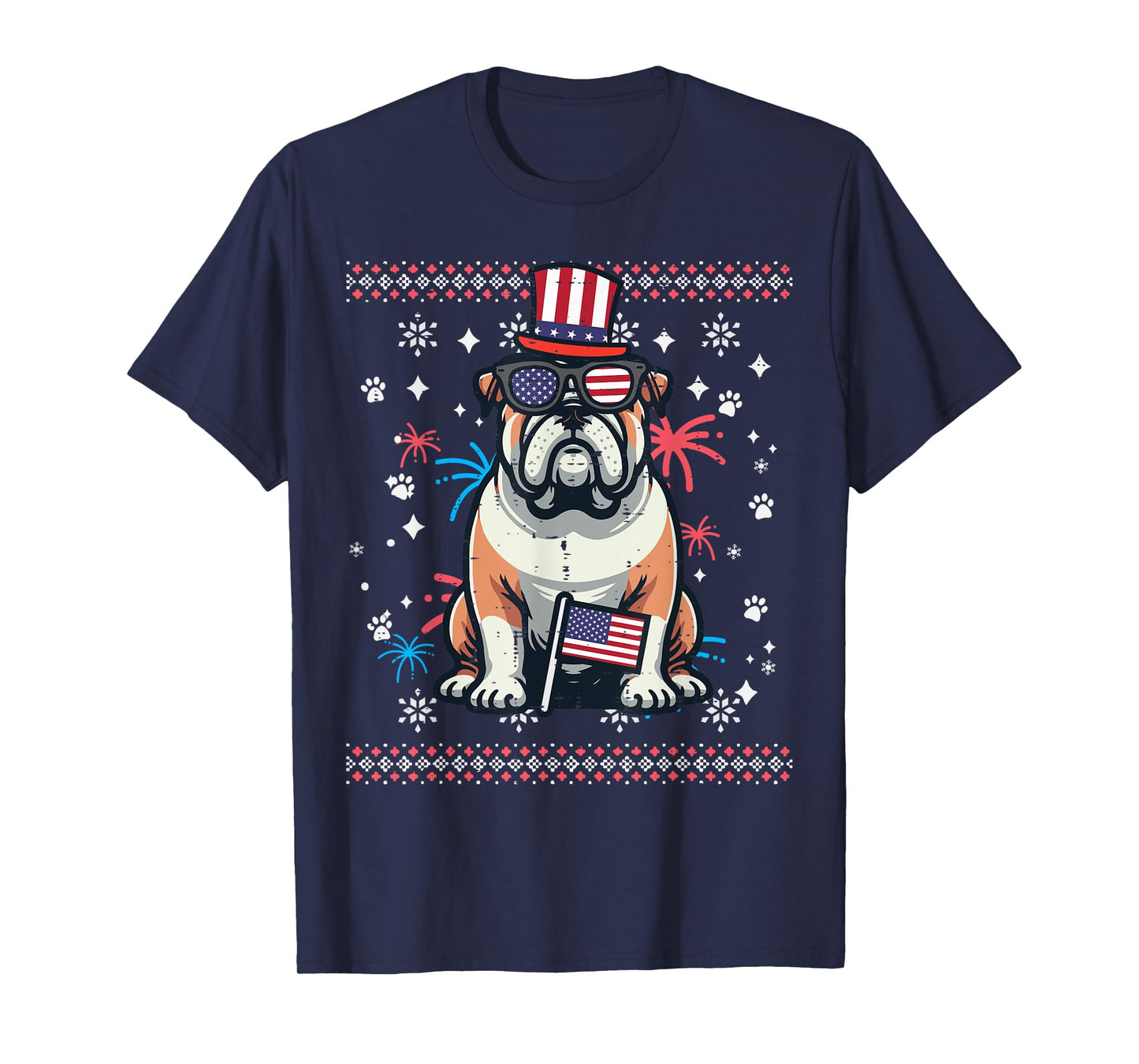 4th Of July Dog English Bulldog American Men Women Kids T-Shirt