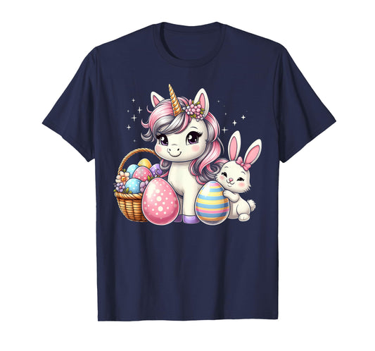 Cute Unicorn Easter Bunny Colorful Eggs Girls Kids T-Shirt