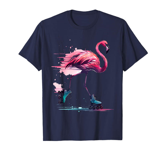 Funny Flamingo Roller Skating Cool Design Flamingo T-Shirt
