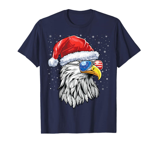 Santa Bald Eagle Shirt Men USA Flag Christmas Patriotic T-Shirt