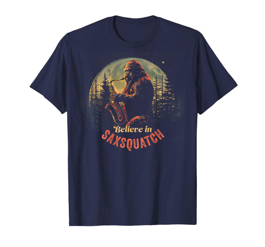Yeti Bigfoot Playing Saxophone Sax-Squatch T-Shirt Back of T-Shirt