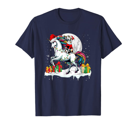 Santa Whippet Riding Unicorn Christmas Owner Kids Family T-Shirt