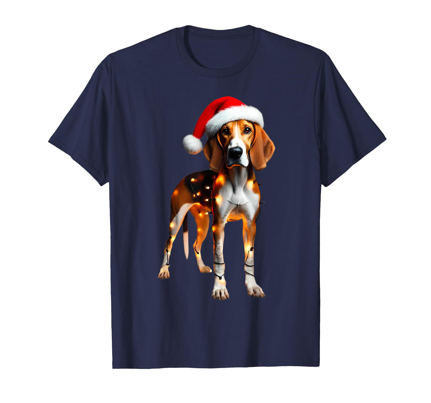 American Foxhound Dog Santa Hat Christmas Lights Owner Mom T-Shirt