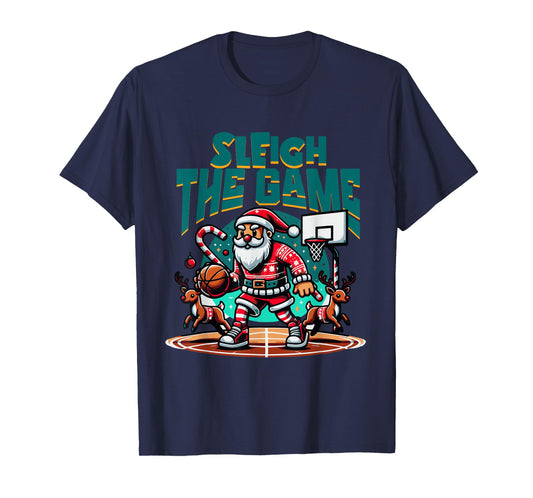 Santa Claus Plays Basketball- Christmas Xmas Boys Kids Teens T-Shirt