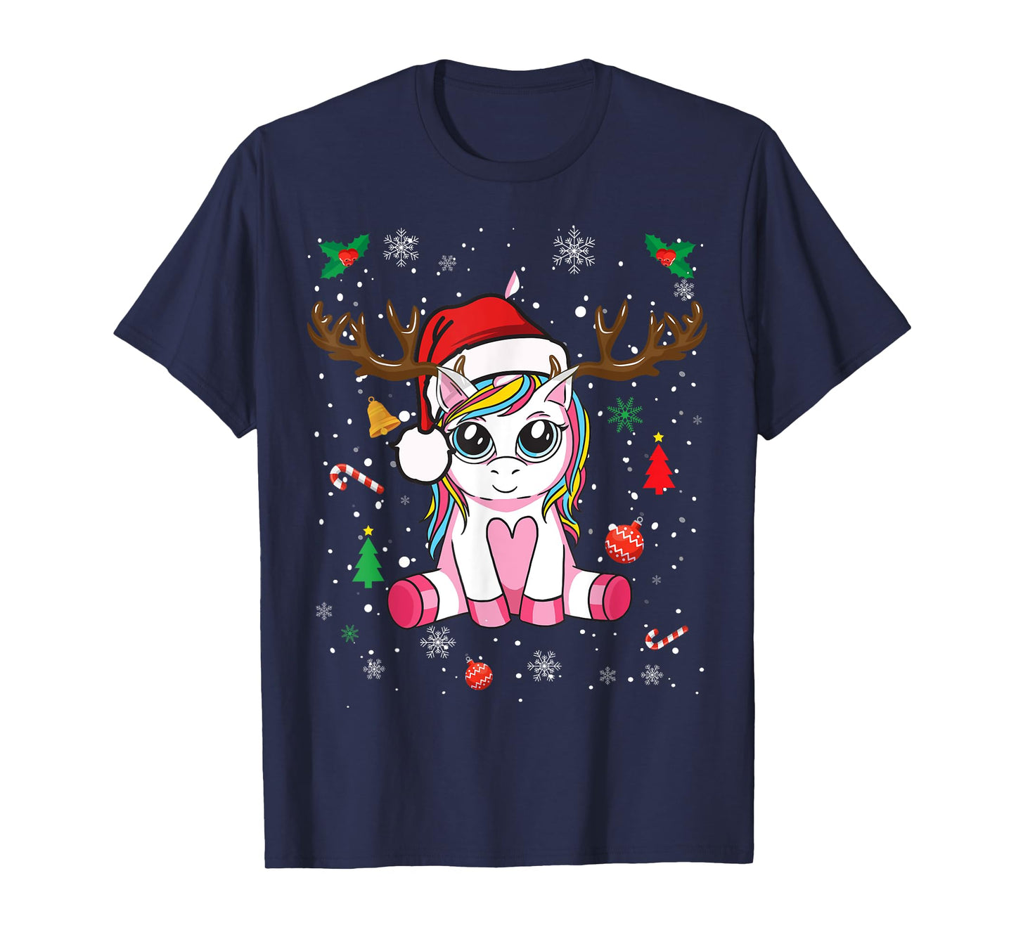 Cute Christmas Shirt Girls Women Xmas Unicorn Deer Christmas T-Shirt