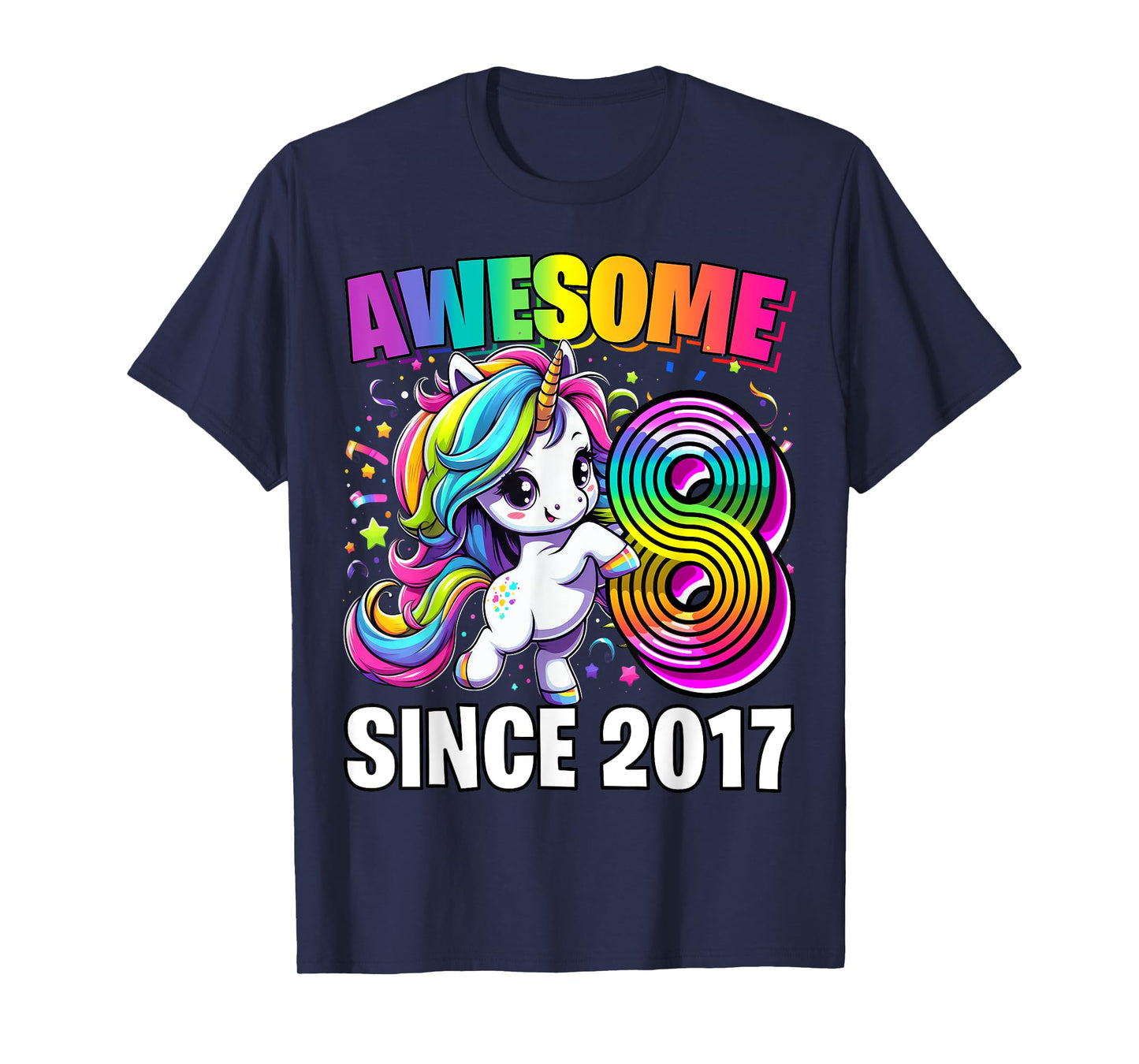 Unicorn 8th Birthday 8 Year Old Unicorn Party Girls Outfit T-Shirt