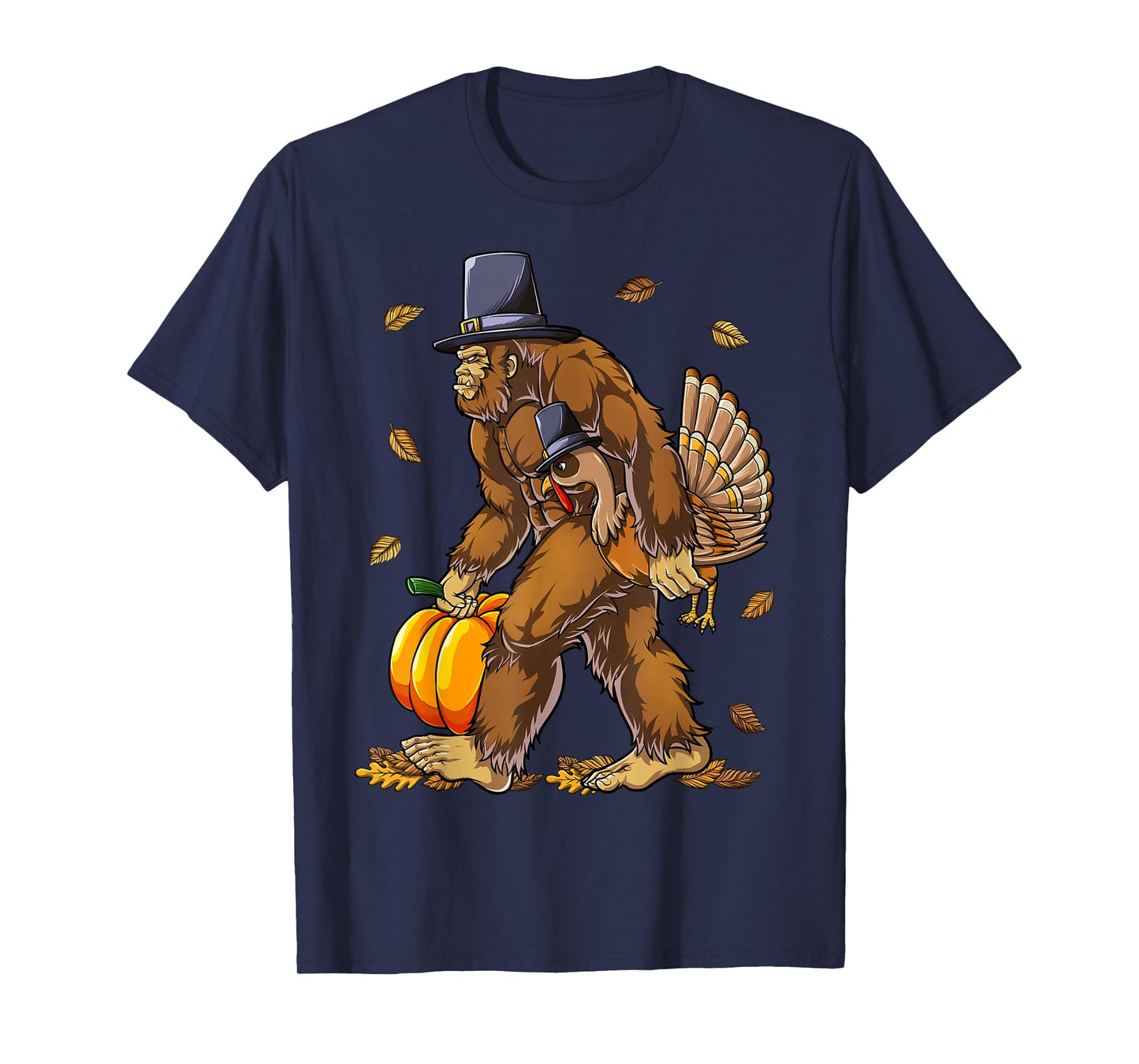 Bigfoot Pilgrim Turkey Pumpkin Thanksgiving Day Boys Men T-Shirt