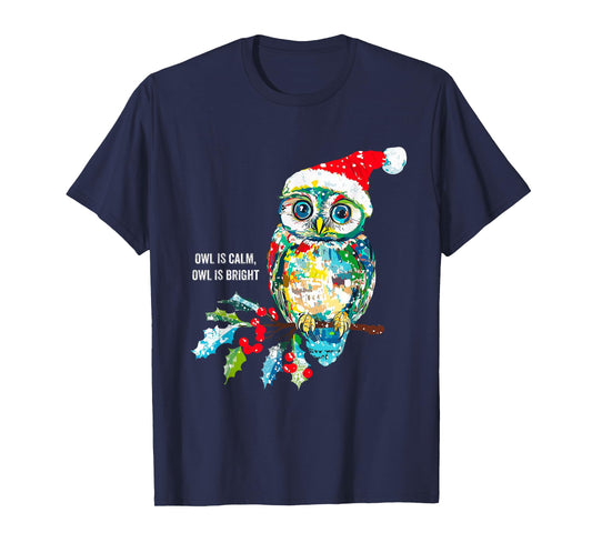 Funny Owl Wearing Santa Claus Hat Christmas Holiday Meme T-Shirt
