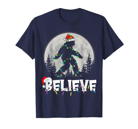 Bigfoot Santa Christmas Tree Lights Funny Xmas Sasquatch T-Shirt