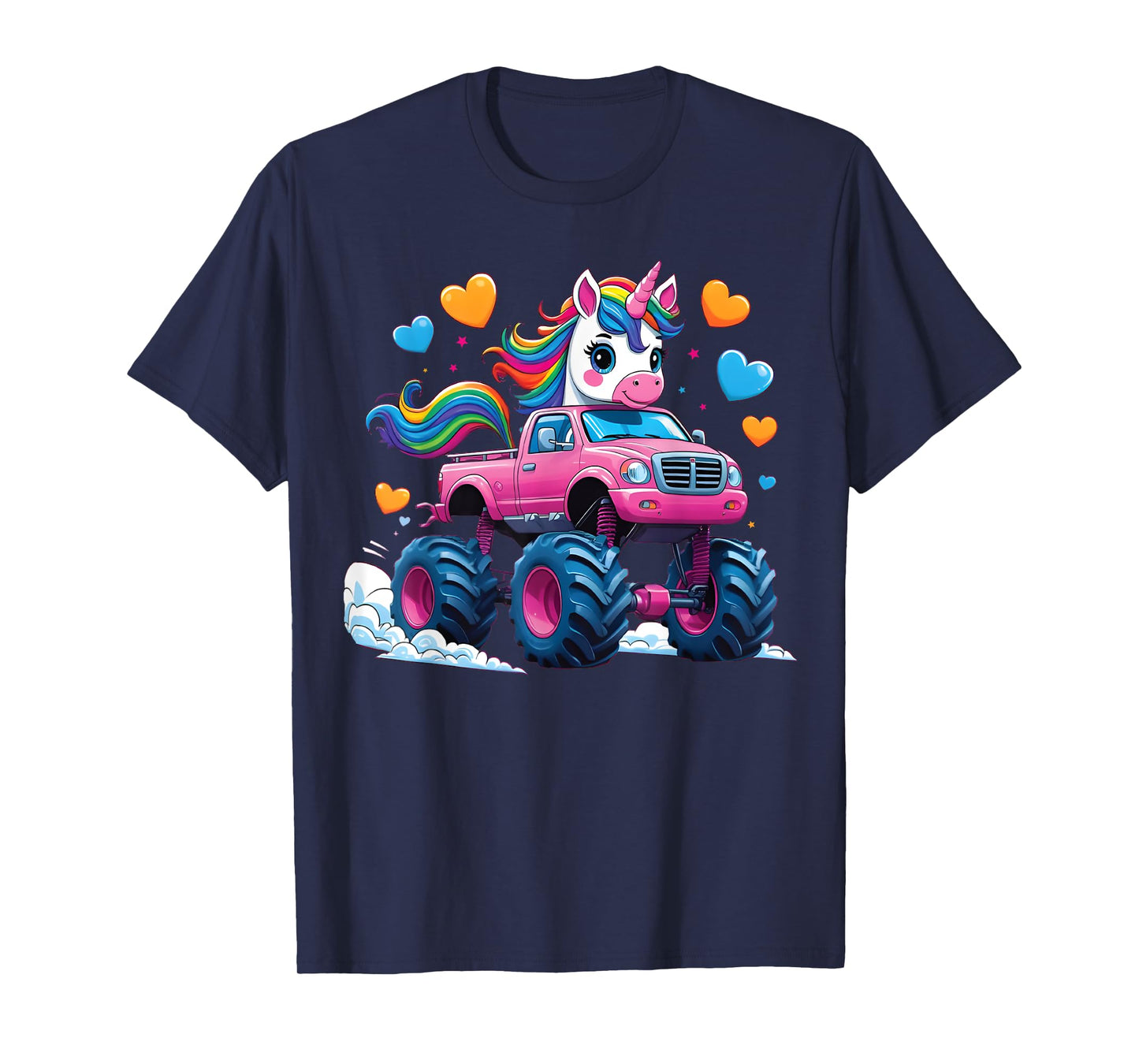 Funny Cute Unicorn Riding A Pink Monster Truck Unicorn Girl T-Shirt