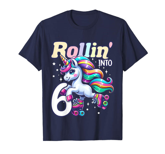 Kids Unicorn Roller Skate 6th Birthday 6 Year Old Party Girls T-Shirt
