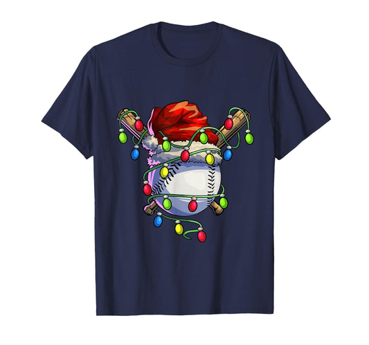 Christmas Baseball Xmas Christmas Lights Baseball Player T-Shirt
