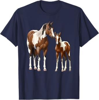 Beautiful Brown Pinto Bay Paint Horse Mare & Foal T-Shirt