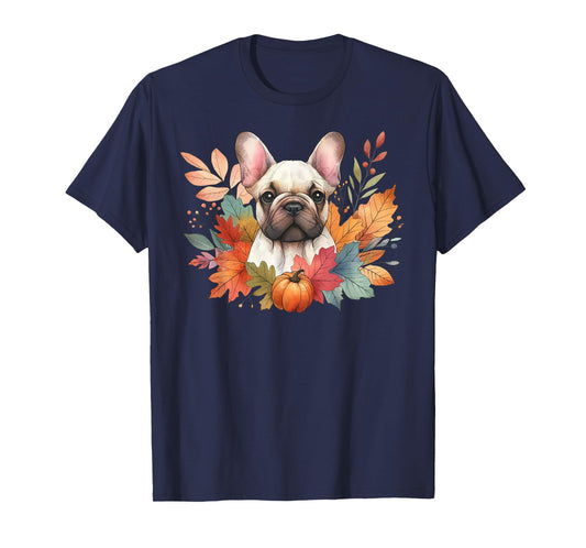 French Bulldog Autumn Fall Red Leaves Holiday Thanksgiving T-Shirt