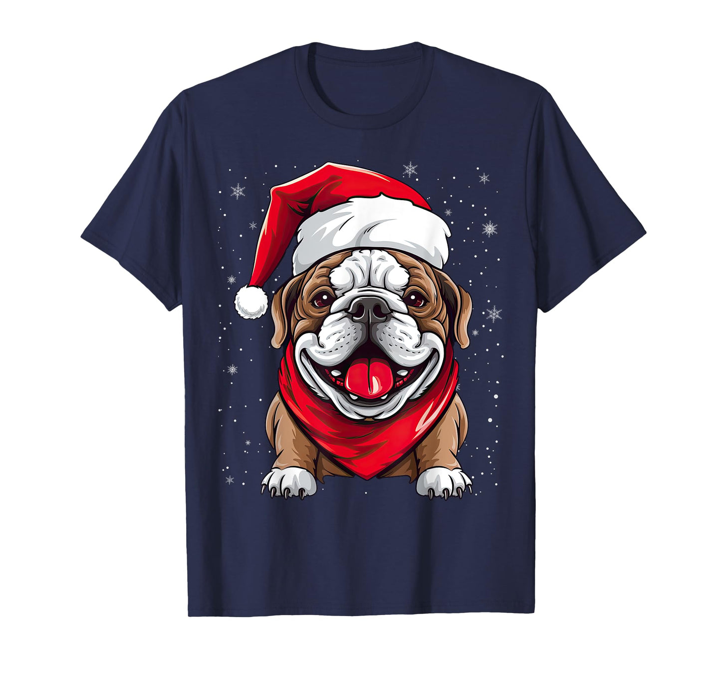 English Bulldog Santa Hat Christmas Party T-Shirt for Men Women Kids