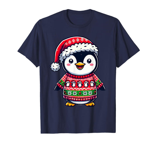 Penguin Ugly Sweater Santa Hat Christmas T-Shirt