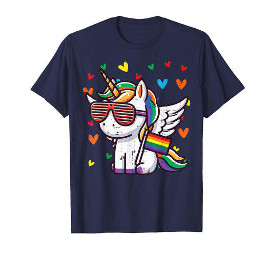 Gay Pride Unicorn Sunglasses LGBTQ Ally Rainbow Women Girls T-Shirt