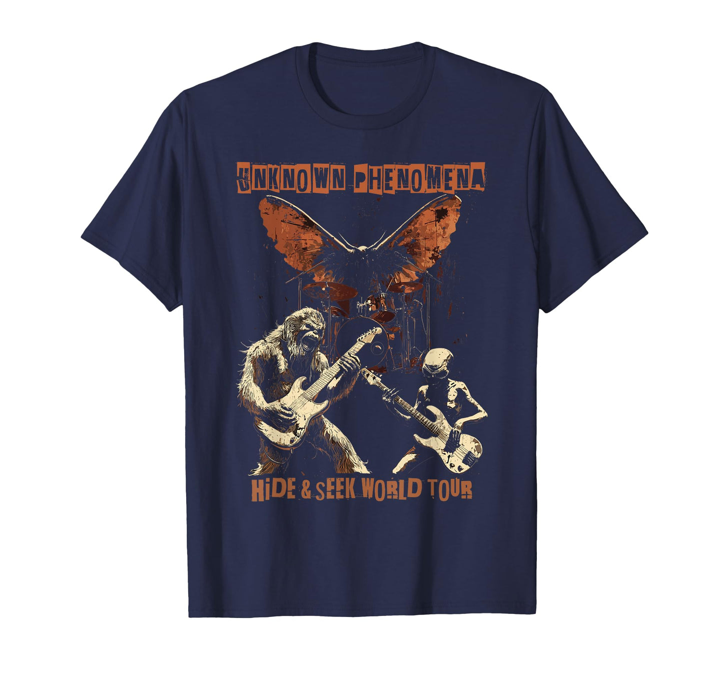 Cryptid Heavy Metal Rock Band Bigfoot Alien Mothman UFO T-Shirt
