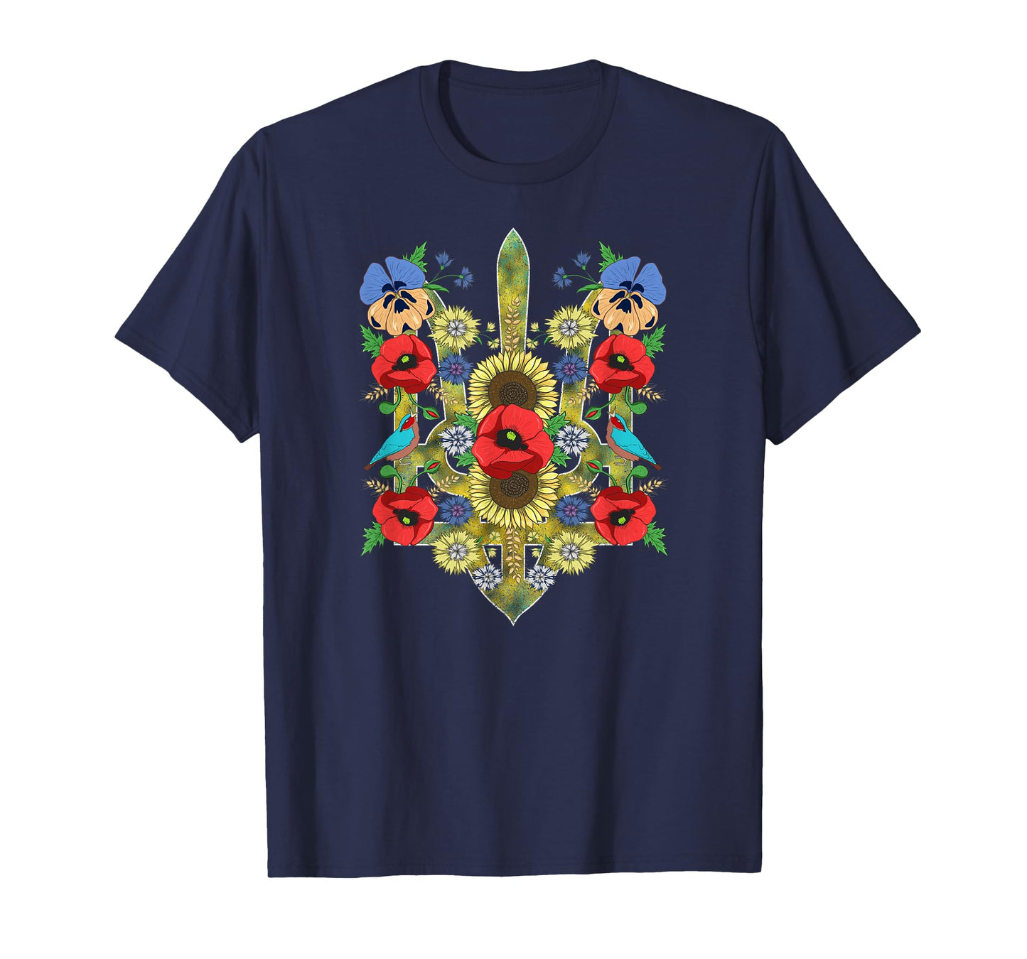 Ukraine Birds Red Poppies Trysub Retro Ukrainian Vyshyvanka T-Shirt