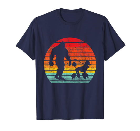 Retro Sunset Bigfoot And Poodle - Puppy Owner Dog Lover T-Shirt