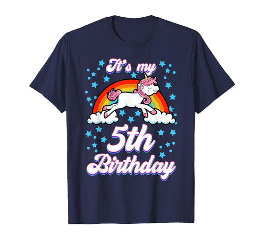 It's My 5th Birthday Unicorn Rainbow Bday Theme Party T-Shirt